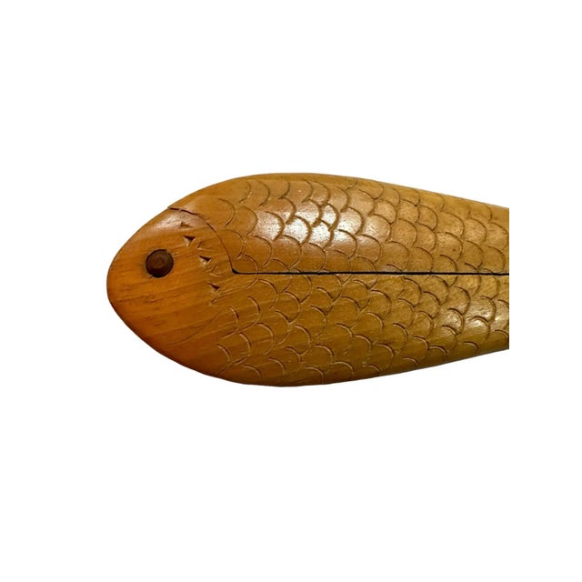 Antique Swedish Solid Wood Hand Carved Fish Shaped Double Nut Cracker, 1930's For Sale - Image 10 of 11