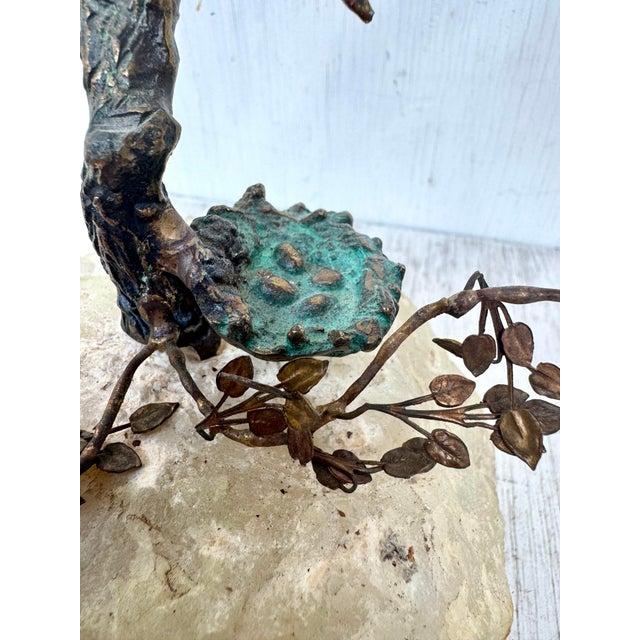 Unusual Vintage Mid Century Modern Brass Tree Birds Nest Eggs Sculpture With Marble Base For Sale In West Palm - Image 6 of 10
