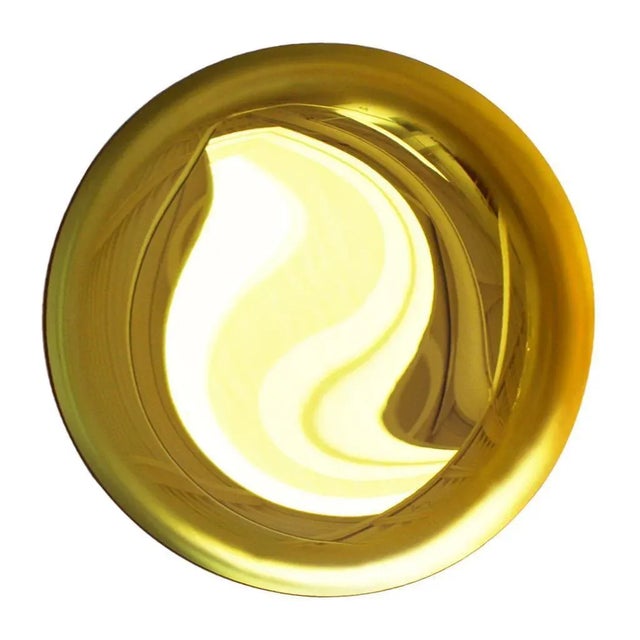Mid-Century Modern French Modern Sculptural Concave Yellow Glass Mirror For Sale - Image 3 of 10