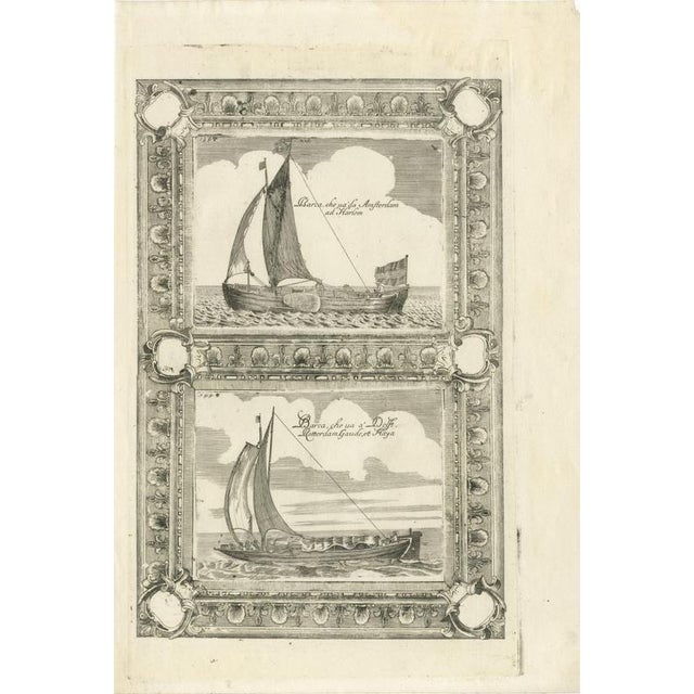 This copper-engraved plate presents two detailed ship studies, published in 1690 in Vincenzo Coronelli’s Atlante Veneto....