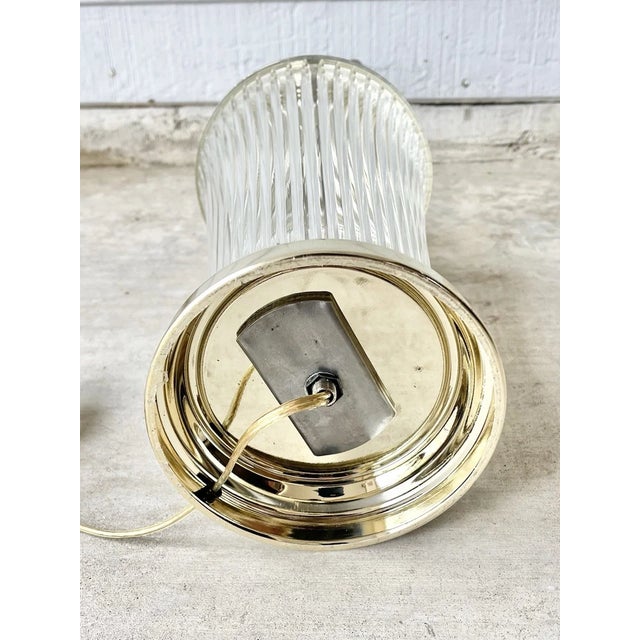 Metal 1970s Vintage Hollywood Regency-Style Ribbed Crystal & Gold Tone Metal Table Lamp For Sale - Image 7 of 8