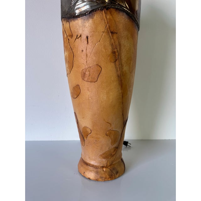 Metal 1980s Vintage Organic Modern Wrapped Leather and Embossed Metal Table Lamp/ Sold For Sale - Image 7 of 12