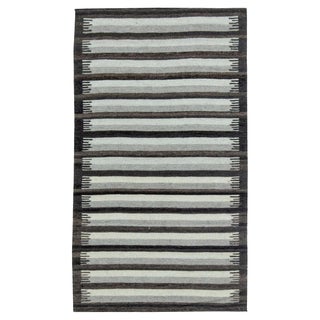 Modern Striped Grey Flat-Weave Wool Rug by Doris Leslie Blau For Sale