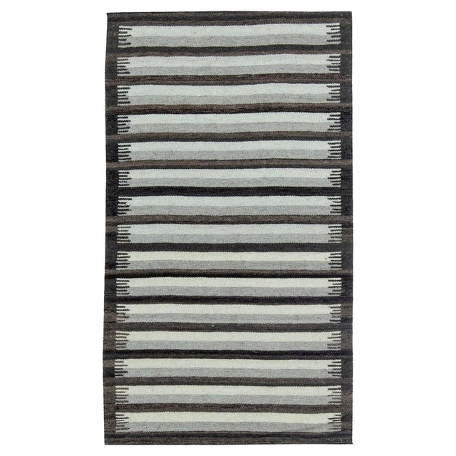 Modern Striped Grey Flat-Weave Wool Rug by Doris Leslie Blau For Sale