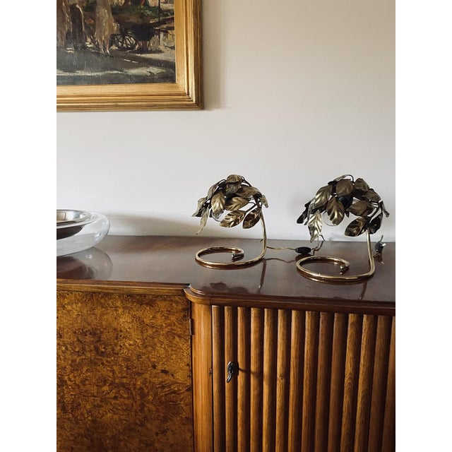 Hollywood Regency Brass Leaves Table Lamps, 1970s, Set of 2 For Sale - Image 9 of 18