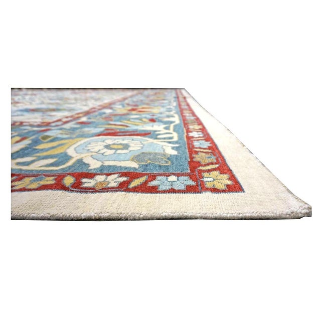 Afghan Sultanabad Wool 13x16 Ivory, Red & Light Blue Handmade Area Rug #1143763 For Sale - Image 10 of 12