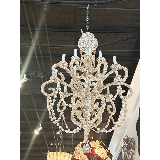 Tony Duquette Vintage Shell Seashell Encrusted Coastal Palm Beach 12 Light Chandelier For Sale - Image 4 of 12
