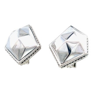 1990s Pair of Lagos Estate Clip on Earrings Sterling Silver For Sale