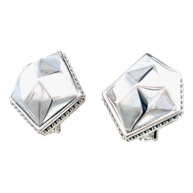 1990s Pair of Lagos Estate Clip on Earrings Sterling Silver For Sale