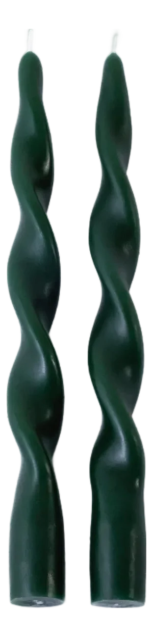 Lumière Twist Taper Candles, Set of 12 in Alpine Green, 10"