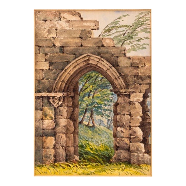English School "Easby Abbey" Watercolor on Paper For Sale