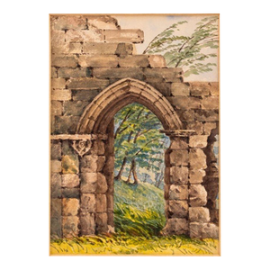 English School "Easby Abbey" Watercolor on Paper