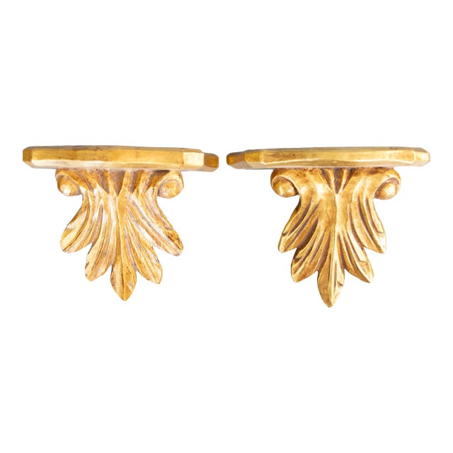 Vintage Italian Giltwood Wall Brackets Shelves - a Pair For Sale