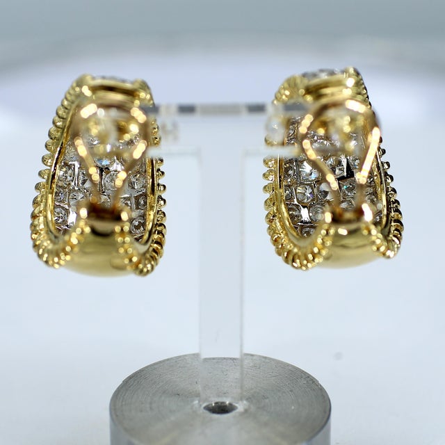 Early 21st Century 18k Yellow Gold & Natural Diamond Cluster Hoop Earrings (~2.4cttw), A Pair For Sale - Image 5 of 5