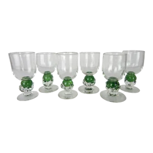 Late 20th Century Artisan Green Stem Glass Goblets- Set of 6