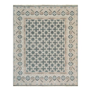 8x10 Luxurious Oriental Green Traditional Geometric Hand Knotted Wool Carpet Rug For Sale