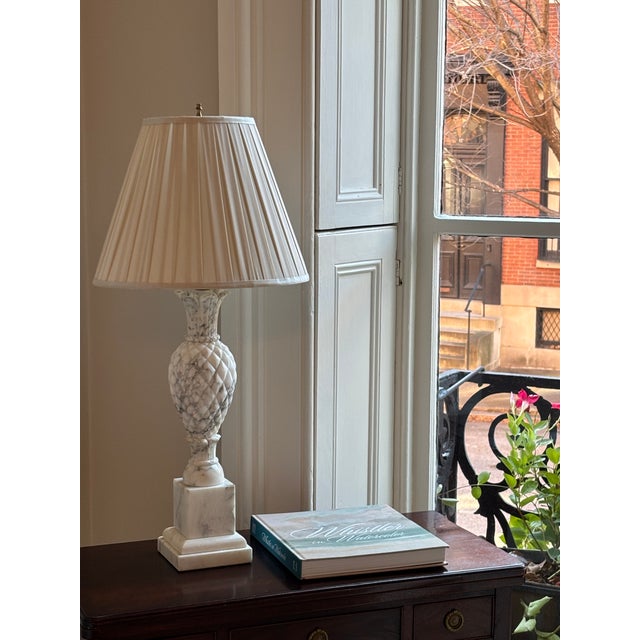 1950s Hand Carved Italian Alabaster Table Lamps W/ Sculptural Pineapple Motif -- A Pair For Sale - Image 4 of 18