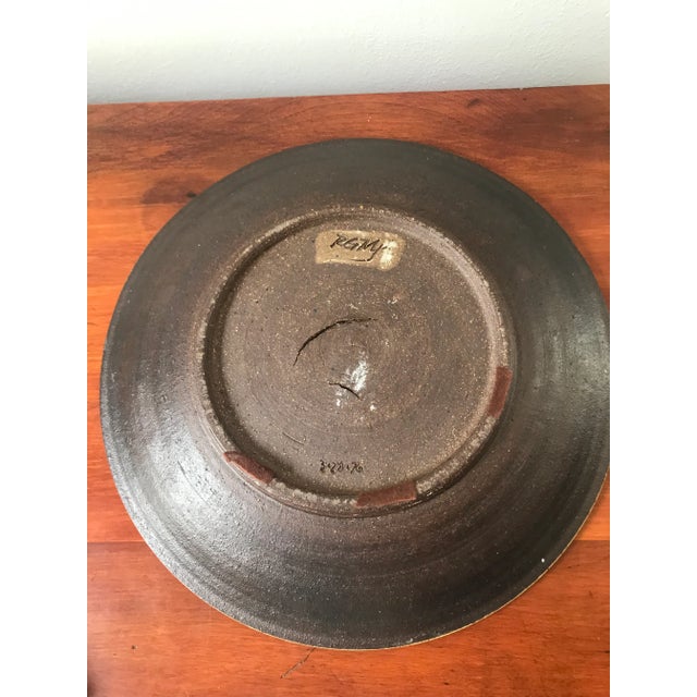 Brown Signed Wheel Thrown Pottery 1970s Statement Platter For Sale - Image 8 of 10
