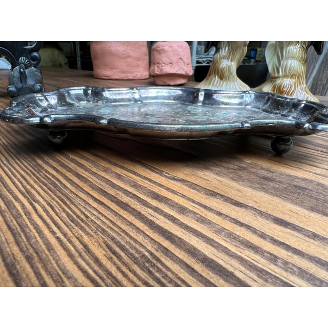 Metal Vintage Petite Silverplate Tray Catchall For Sale - Image 7 of 8