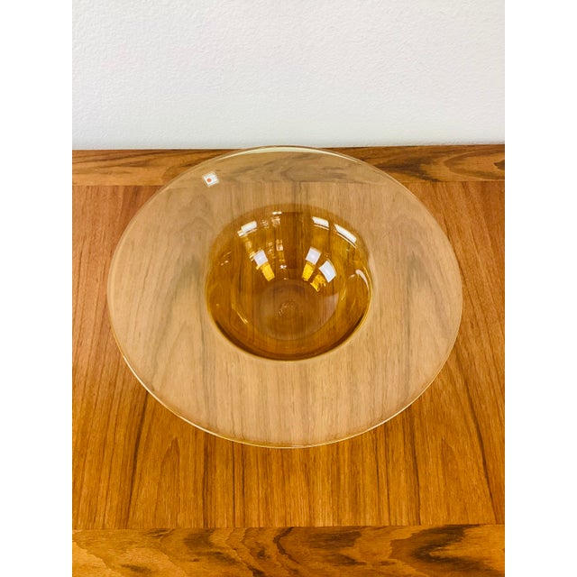 Mid-Century Modern Vintage 1960s Mid-Century Modern Yellow Blenko Low Wide Glass Bowl For Sale - Image 3 of 6