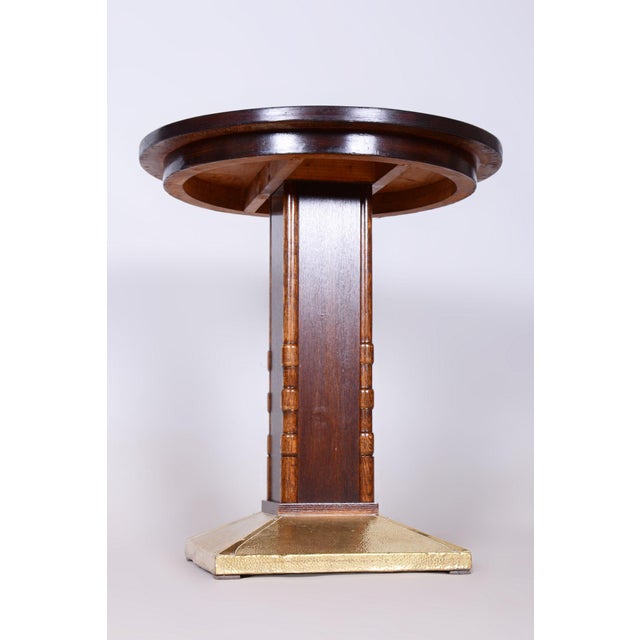 Brown Small Art Deco Table in Oak and Brass, Czechia, 1920s For Sale - Image 8 of 11