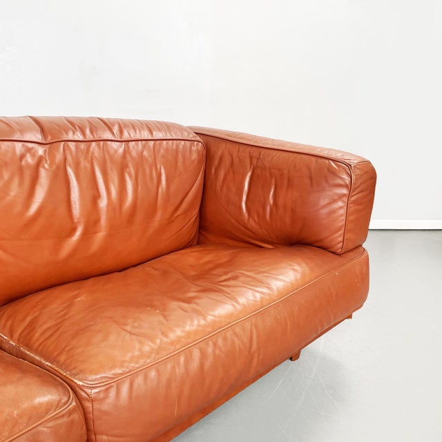 1980s Modern Italian Brown Leather Sofa Twice by Cerri for Poltrona Frau, 1980s For Sale - Image 5 of 18