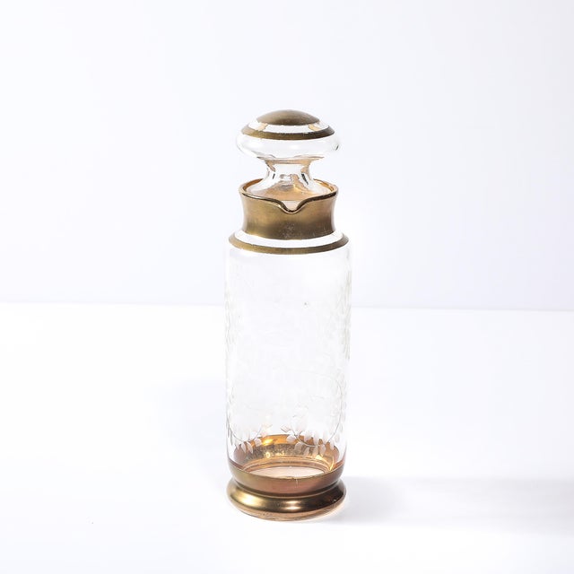 Mid Century Decanter Set With Six Glasses in Gilt Detailing and Etched Glass For Sale - Image 12 of 18