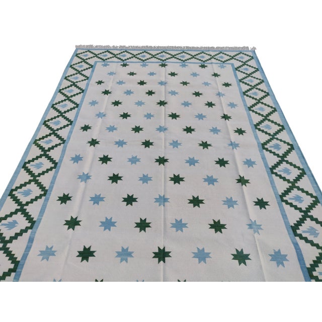 Textile Handmade Cotton Star and Gingham Rug For Sale - Image 7 of 11