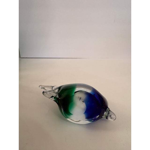 Mid-Century Modern 1960s Murano Style Striped Blue/Green and Transparent Hand Bown Glass Fish Sculpture For Sale - Image 3 of 4