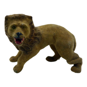 c.1848 Antique German 5" Flocked Lion Erzgebirge Zoo Folk Art Museum Documented Animalia