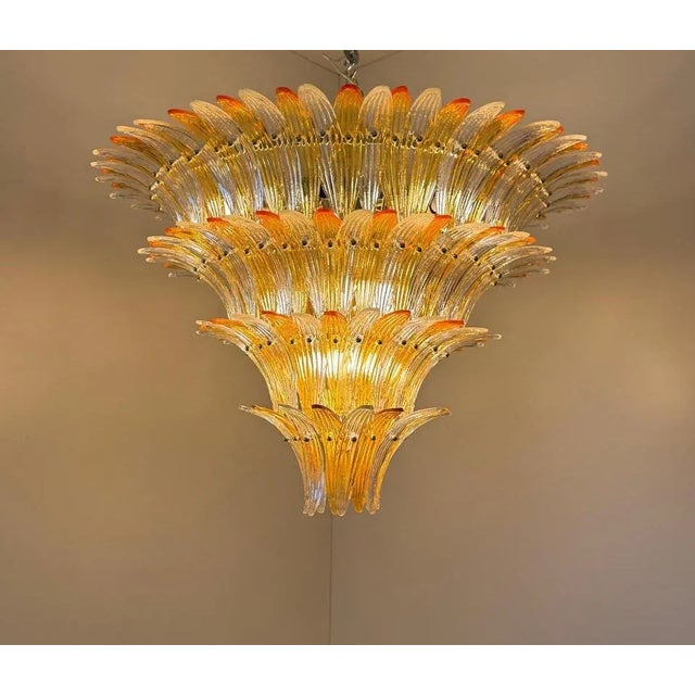 Fabio Ltd Clear and Amber Palmette Murano Chandelier For Sale - Image 4 of 5