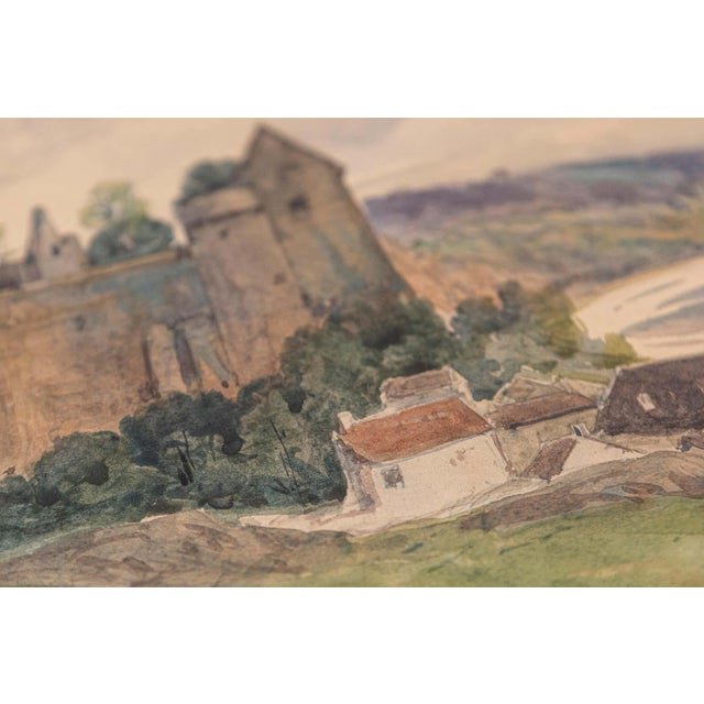 French Mid 20th Century French Watercolor on Paper Painting of a Medieval Château along the Vienne River For Sale - Image 3 of 5