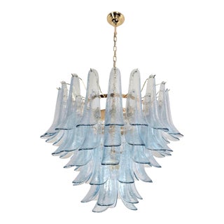 1980s Mid Century Modern Blue Murano Glass Petal Chandelier For Sale