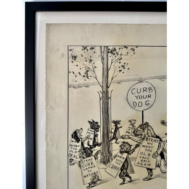 Original Vincenzo Zito Humorous Dog Protest Illustration, Graphite Drawing, 1950s For Sale - Image 15 of 18