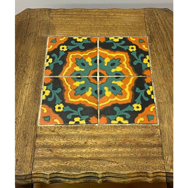 Mission Oak Arts & Crafts Tile Top Side Table C.1920 Scalloped edge with glazed tile top Dimensions 22" wide x 22" deep @...