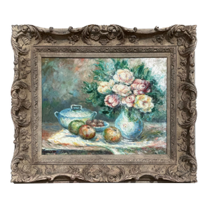 Vintage Boho Abstract Still Life Oil on Canvas Signed by the Artist