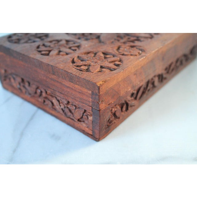 Vintage Anglo Indian Rectangular Carved Wood Trinket Box For Sale - Image 11 of 11