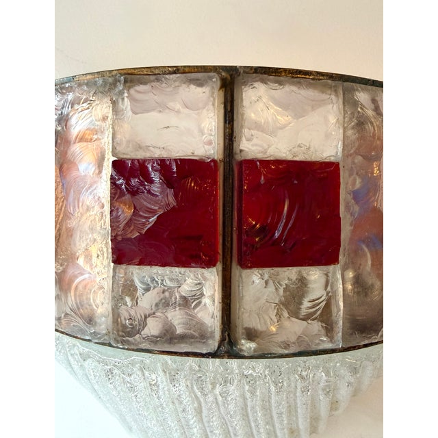 Hammered Glass Wrought Iron Murano Glass Sconces by Longobard, Italy, 1970s, Set of 3 For Sale - Image 10 of 12
