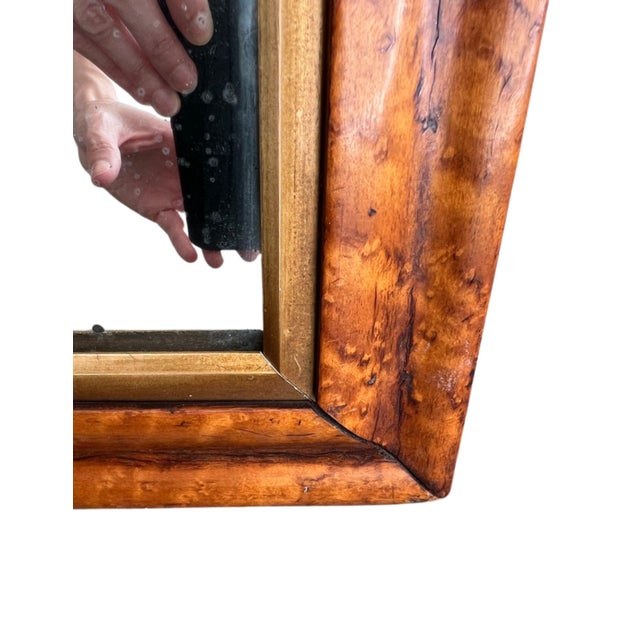 1950s Vintage Burl Wood, Rectangular Wall Mirror With Gold Bevel For Sale - Image 5 of 11