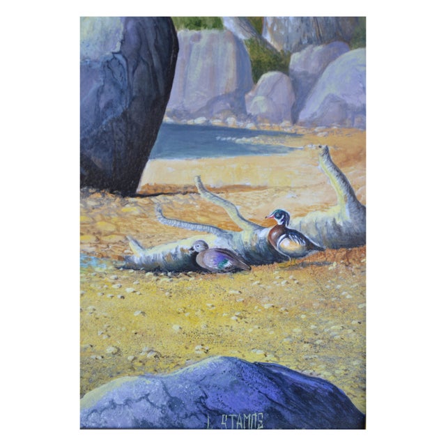 California Landscape Painting of Pond With Ducks, Signed Oil on Canvas by Luke Stamos For Sale In Monterey, CA - Image 6 of 7