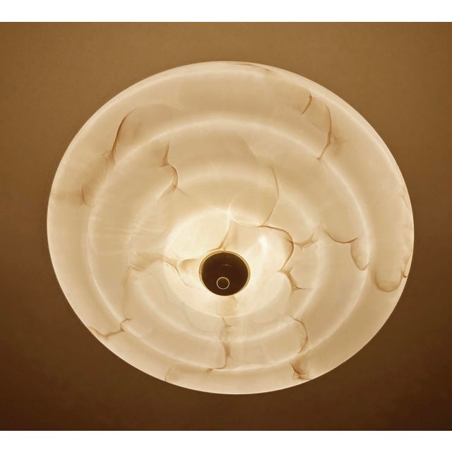 Metal Art Deco Pendant Light in Amber Marble Glass, 1930s For Sale - Image 7 of 18