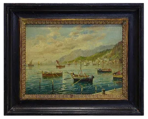 Luigi Basile, Marina, 1980s, Oil on Tablet, Framed