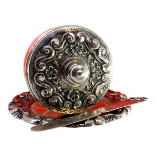 Butter Dish with Silver Plate and Knife For Sale