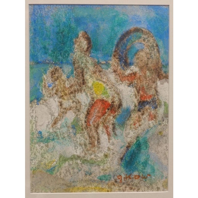 Ruth Gikow, Modernist Beach Scene Painting, Playing Ball in Surf, WPA Jewish Woman Artist, c.1950s For Sale