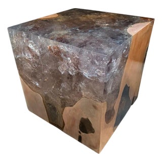 Andrianna Shamaris St. Barts Teak Wood And Resin Side Table For Sale