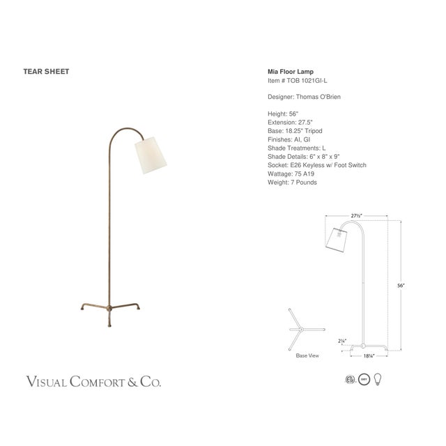 Thomas O'Brien by Visual Comfort Signature Mia Floor Lamp in Gilded Iron with Linen Shade Designer: Thomas O'Brien Height:...
