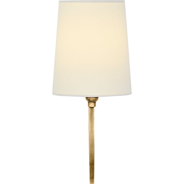 Reed Single Sconce in Hand-Rubbed Antique Brass with Linen Shade Designer: Thomas O'Brien Finish: Hand-Rubbed Antique...