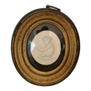 Vintage Intaglio Cherub Writing a Letter in Oval Gilded Frame For Sale
