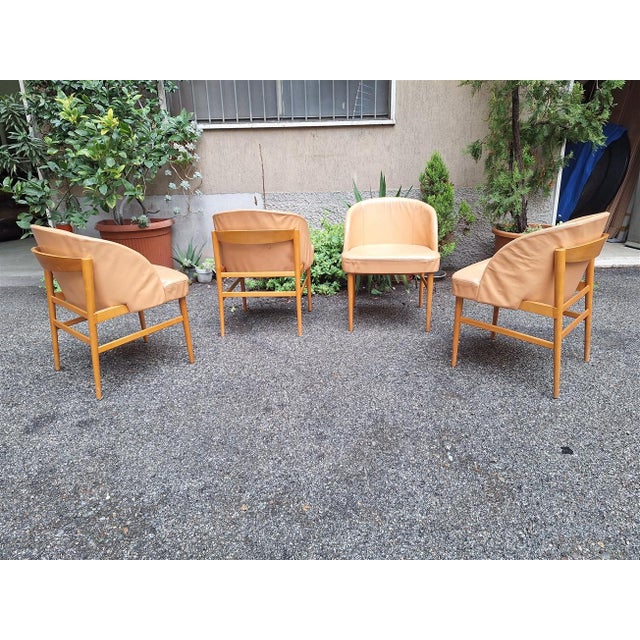 Armchairs in Light Wood and Caramel Ski Seat, 1960s, Set of 4 For Sale - Image 10 of 10