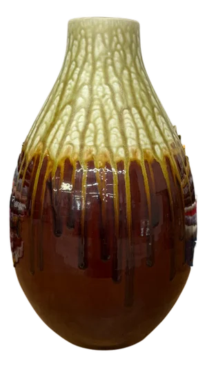 Amber Brown Vase with Cream and Gold Drip Glaze Finish